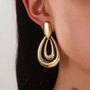 14K Gold Womens Large Hanging Drop Hoop Earrings Ladies New 14 K Silver Jewelry